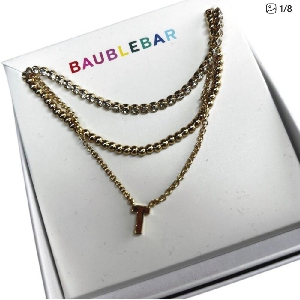 Bundle 2 for $30! NEW BaubleBar Kenna T Initial Gold Tone Layered Necklace